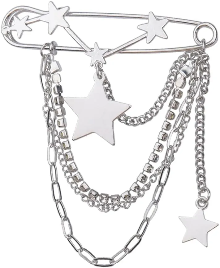 Y2k Chain Brooch Pins for Women Silver Gold Tassel Pin for Coat Collar Brooch Pin Y2k Punk Shoes Clothing Accessories