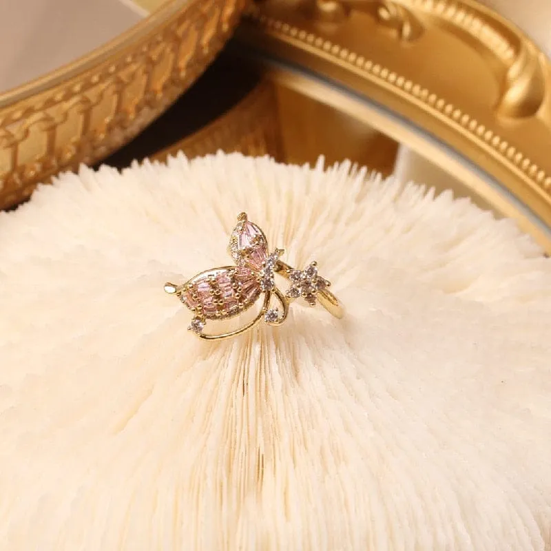 Zircon Butterfly Ring Luxury Shiny Cocktail Party Rings For Women