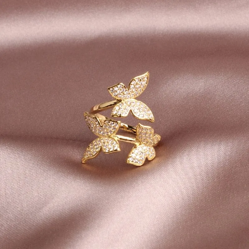 Zircon Butterfly Ring Luxury Shiny Cocktail Party Rings For Women