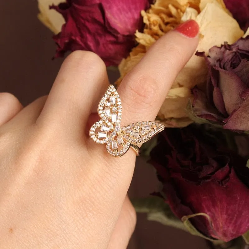 Zircon Butterfly Ring Luxury Shiny Cocktail Party Rings For Women