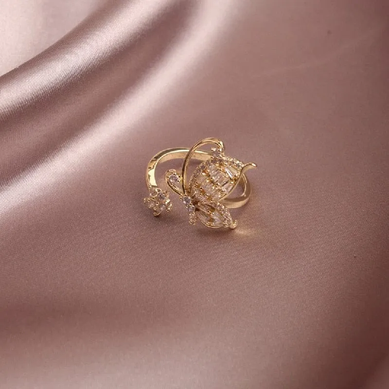Zircon Butterfly Ring Luxury Shiny Cocktail Party Rings For Women