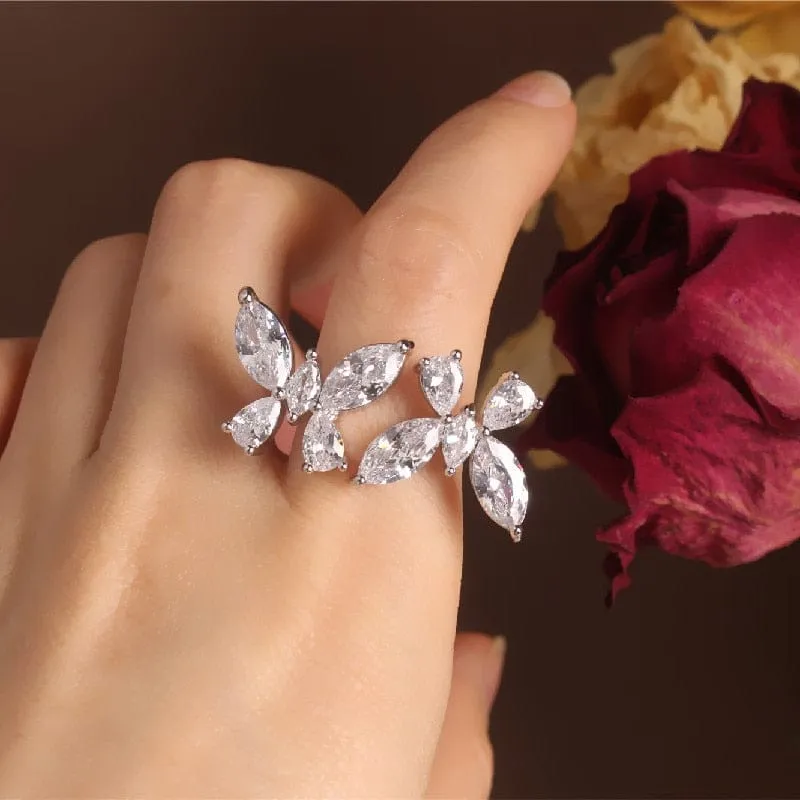 Zircon Butterfly Ring Luxury Shiny Cocktail Party Rings For Women