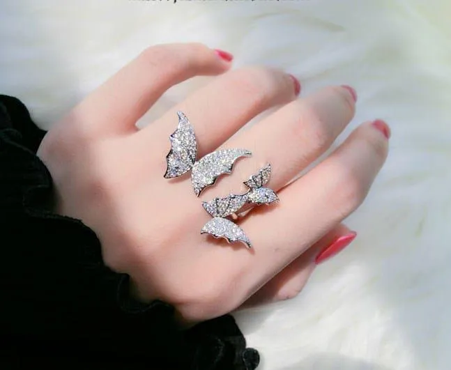 Zircon Butterfly Ring Luxury Shiny Cocktail Party Rings For Women
