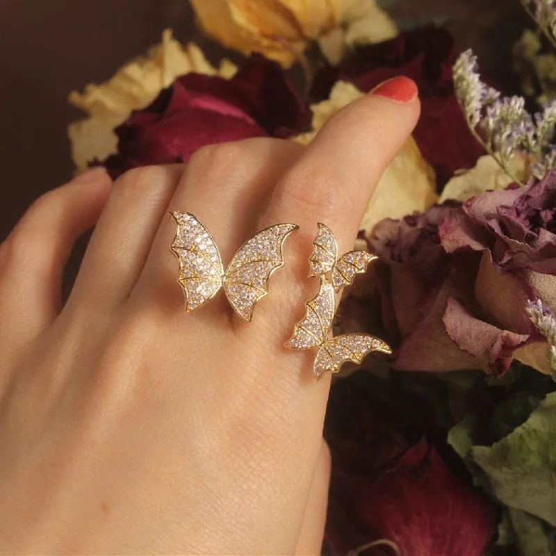 Zircon Butterfly Ring Luxury Shiny Cocktail Party Rings For Women
