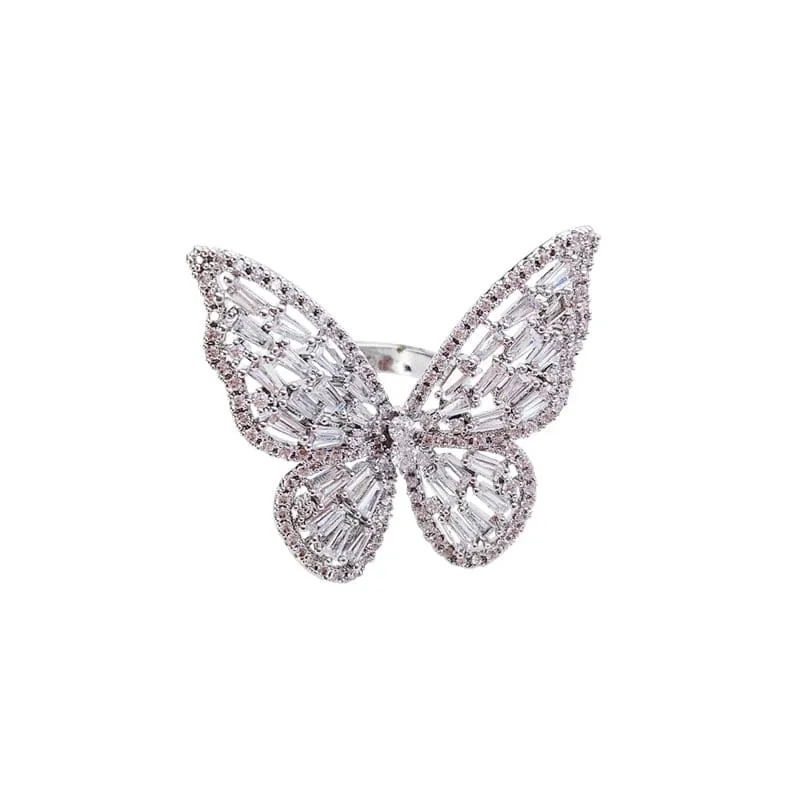 Zircon Butterfly Ring Luxury Shiny Cocktail Party Rings For Women