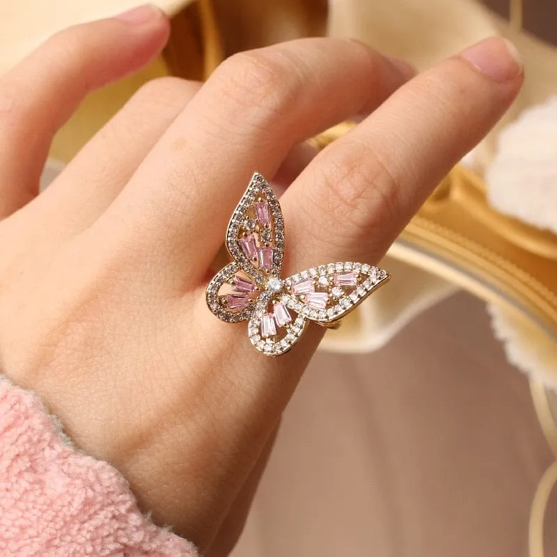 Zircon Butterfly Ring Luxury Shiny Cocktail Party Rings For Women