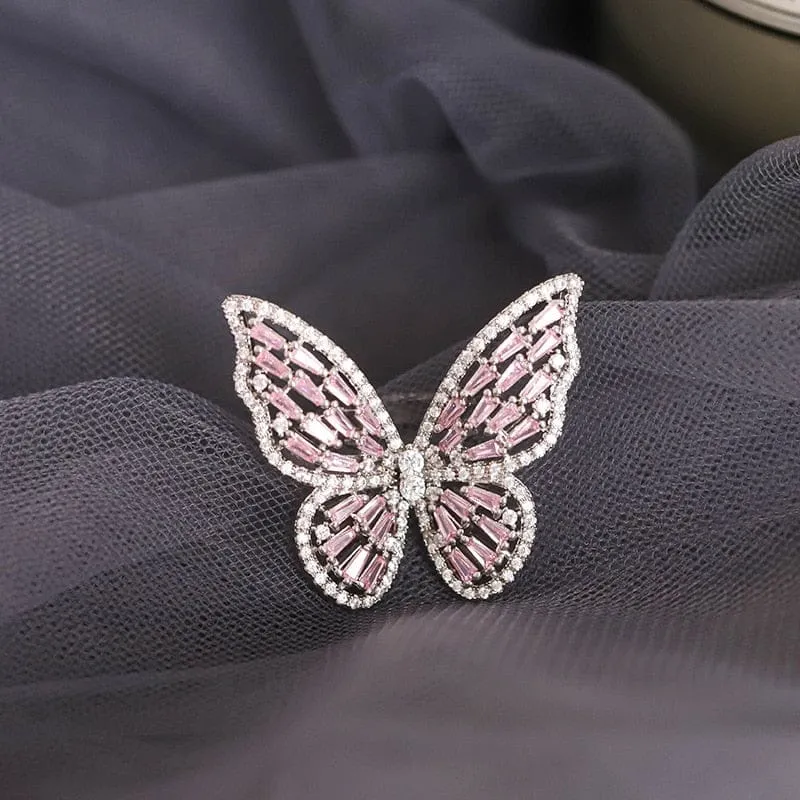 Zircon Butterfly Ring Luxury Shiny Cocktail Party Rings For Women