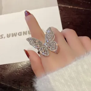 Zircon Butterfly Ring Luxury Shiny Cocktail Party Rings For Women