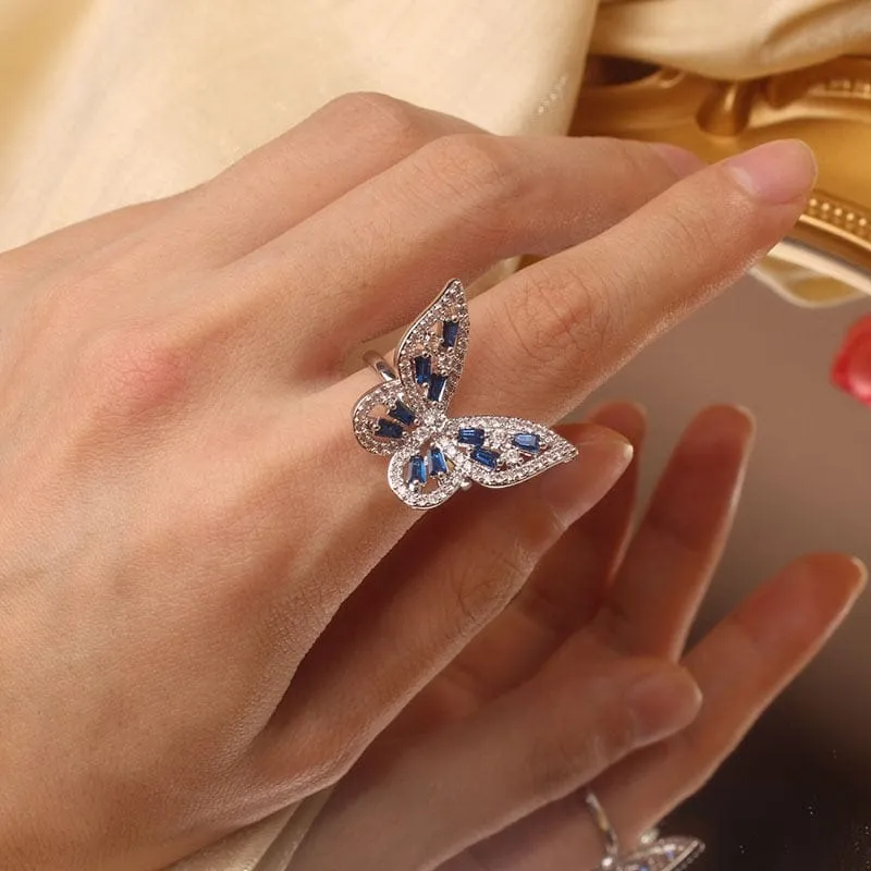 Zircon Butterfly Ring Luxury Shiny Cocktail Party Rings For Women