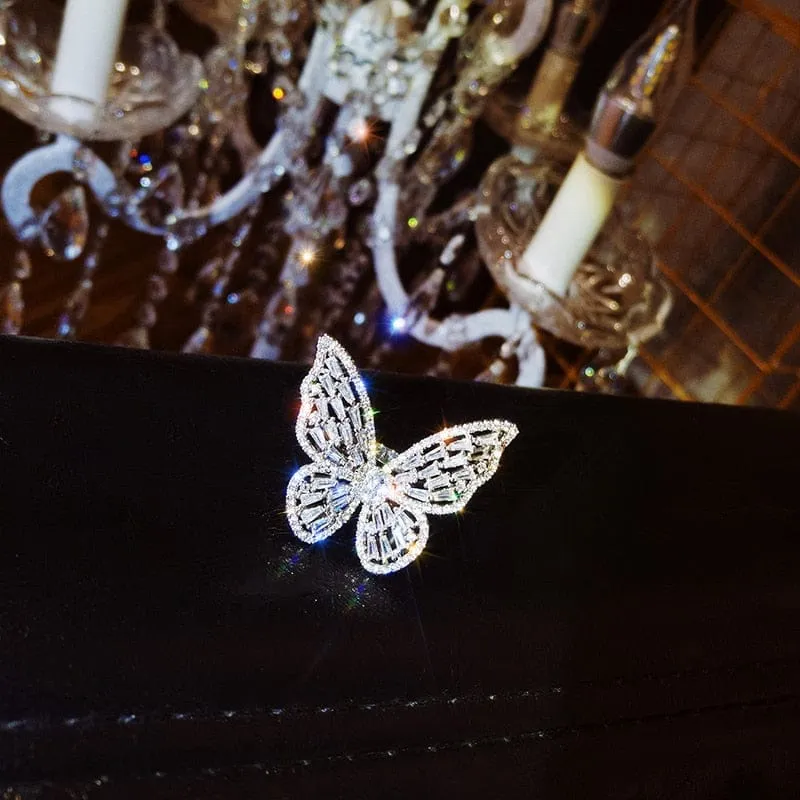 Zircon Butterfly Ring Luxury Shiny Cocktail Party Rings For Women