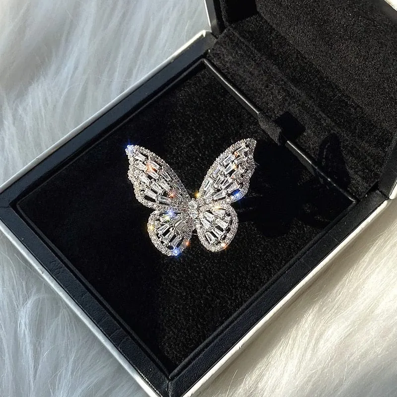 Zircon Butterfly Ring Luxury Shiny Cocktail Party Rings For Women