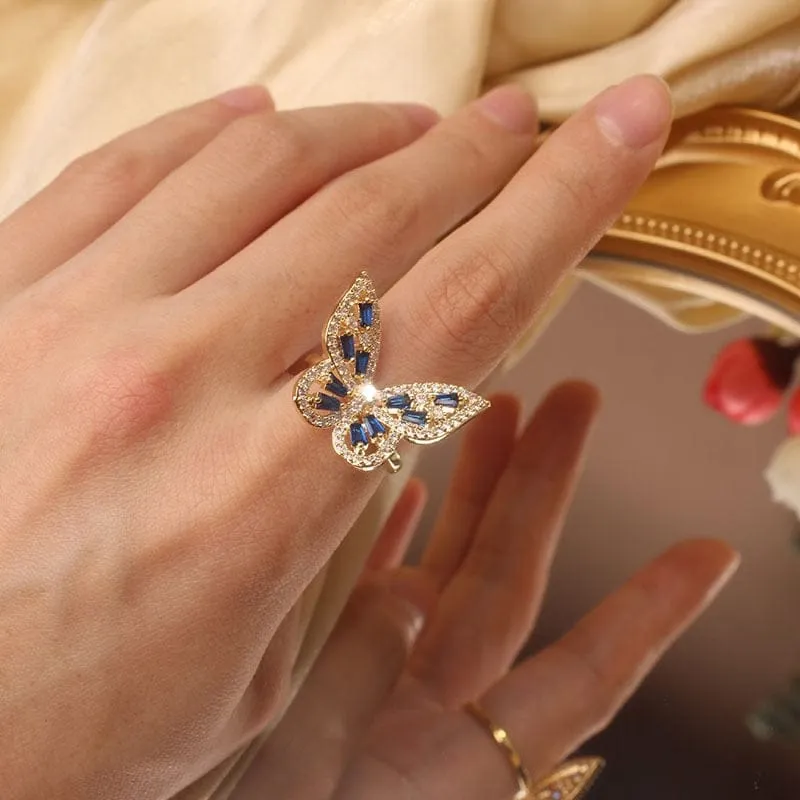 Zircon Butterfly Ring Luxury Shiny Cocktail Party Rings For Women