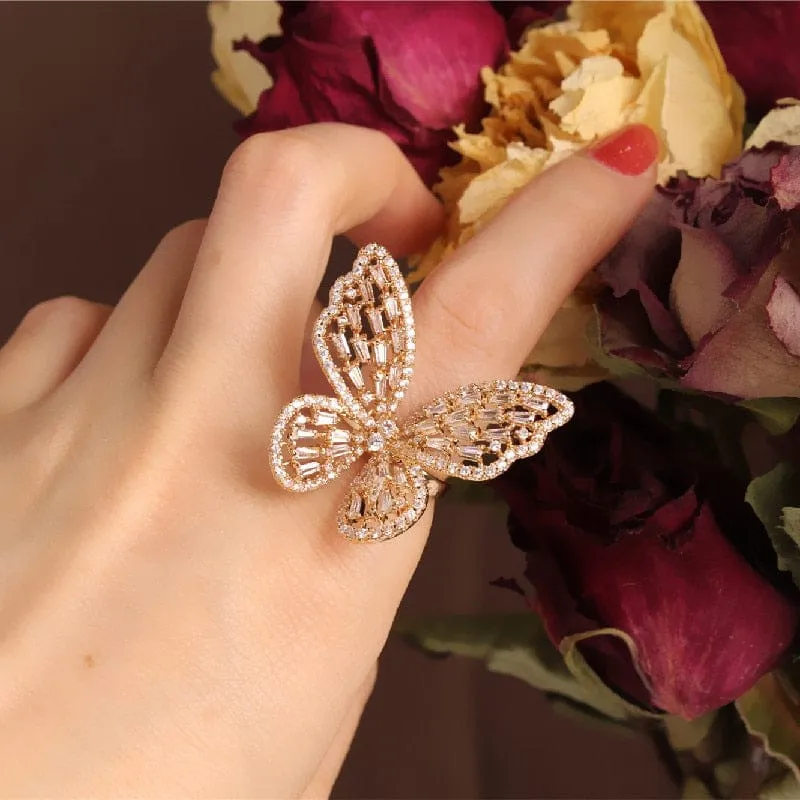 Zircon Butterfly Ring Luxury Shiny Cocktail Party Rings For Women