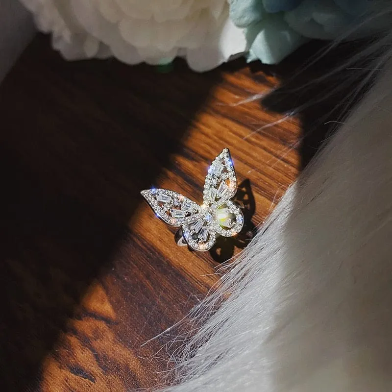 Zircon Butterfly Ring Luxury Shiny Cocktail Party Rings For Women
