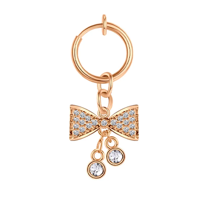Zirconia Bow Pendent Fake Belly Button Ring Clip On Shiny Fake Navel Non Piercing Jewelry