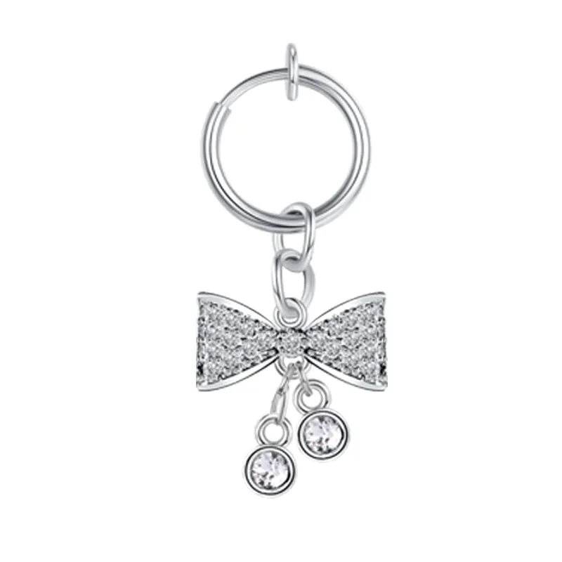 Zirconia Bow Pendent Fake Belly Button Ring Clip On Shiny Fake Navel Non Piercing Jewelry
